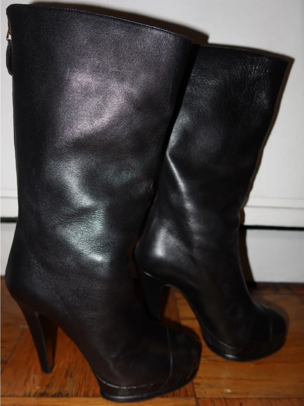 Chanel Interlocking CC Leather Boots High Heel Size 39.5